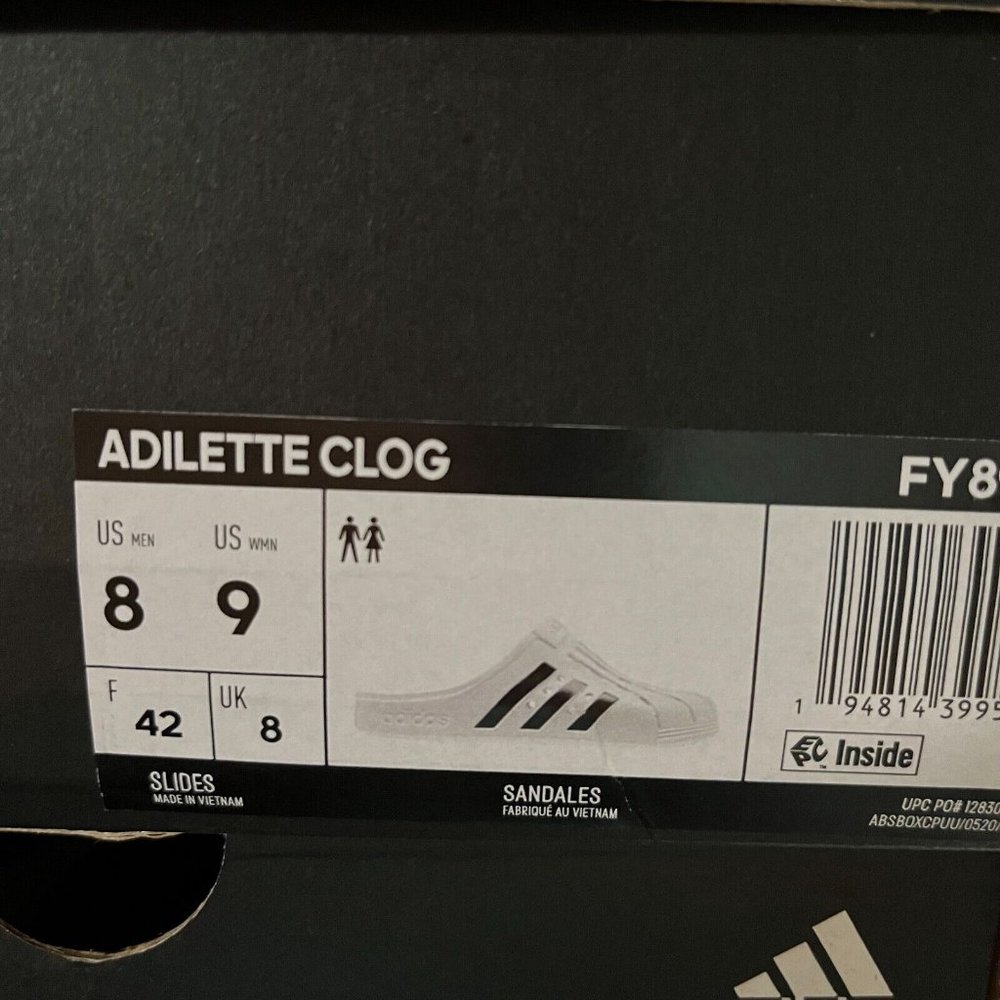 adidas Womens Adilette Clog Size 9 White Black Lightweight Comfortable Sandals - Picture 14 of 15
